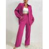 imageFloerns Womens 2 Piece Outfits Slit Hem Longline Blouse and Wide Leg Pants SetHot Pink