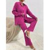 imageFloerns Womens 2 Piece Outfits Slit Hem Longline Blouse and Wide Leg Pants SetHot Pink