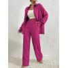 imageFloerns Womens 2 Piece Outfits Slit Hem Longline Blouse and Wide Leg Pants SetHot Pink