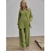 imageFloerns Womens 2 Piece Outfits Slit Hem Longline Blouse and Wide Leg Pants SetLight Green