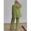 imageFloerns Womens 2 Piece Outfits Slit Hem Longline Blouse and Wide Leg Pants SetLight Green
