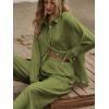 imageFloerns Womens 2 Piece Outfits Slit Hem Longline Blouse and Wide Leg Pants SetLight Green