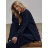 imageFloerns Womens 2 Piece Outfits Slit Hem Longline Blouse and Wide Leg Pants SetNavy Blue