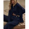 imageFloerns Womens 2 Piece Outfits Slit Hem Longline Blouse and Wide Leg Pants SetNavy Blue