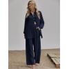 imageFloerns Womens 2 Piece Outfits Slit Hem Longline Blouse and Wide Leg Pants SetNavy Blue