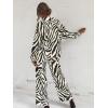 imageFloerns Womens 2 Piece Outfits Slit Hem Longline Blouse and Wide Leg Pants SetZebra Striped Beige