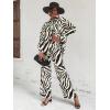 imageFloerns Womens 2 Piece Outfits Slit Hem Longline Blouse and Wide Leg Pants SetZebra Striped Beige
