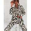 imageFloerns Womens 2 Piece Outfits Slit Hem Longline Blouse and Wide Leg Pants SetZebra Striped Beige