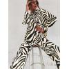 imageFloerns Womens 2 Piece Outfits Slit Hem Longline Blouse and Wide Leg Pants SetZebra Striped Beige