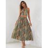 imageFloerns Womens Boho Paisley Print Halter Tied Backless Crop Top and Midi Skirt SetMulticolor