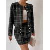 imageFloerns Womens Elegant 2 Piece Outfits Plaid Pattern Tweed Jacket and Midi SkirtBlack