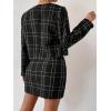 imageFloerns Womens Elegant 2 Piece Outfits Plaid Pattern Tweed Jacket and Midi SkirtBlack