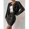 imageFloerns Womens Elegant 2 Piece Outfits Plaid Pattern Tweed Jacket and Midi SkirtBlack