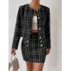 imageFloerns Womens Elegant 2 Piece Outfits Plaid Pattern Tweed Jacket and Midi SkirtBlack