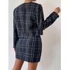 imageFloerns Womens Elegant 2 Piece Outfits Plaid Pattern Tweed Jacket and Midi SkirtNavy Blue