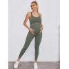 imageFloerns Womens Maternity 2 Piece Outfit Scoop Neck Crop Tank Top Legging SetGreen