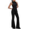 imageFloerns Womens Mock Neck Slit Hem Tank Top and Pants Set Two Piece OutfitBlack