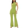 imageFloerns Womens Mock Neck Slit Hem Tank Top and Pants Set Two Piece OutfitLime Green