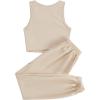 imageFloerns Womens Solid Drawstring Waist Jogger Set Crop Tank Top Two Piece OutfitBeige