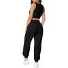 imageFloerns Womens Solid Drawstring Waist Jogger Set Crop Tank Top Two Piece OutfitBlack