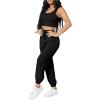 imageFloerns Womens Solid Drawstring Waist Jogger Set Crop Tank Top Two Piece OutfitBlack