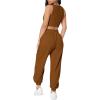 imageFloerns Womens Solid Drawstring Waist Jogger Set Crop Tank Top Two Piece OutfitBrown