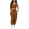 imageFloerns Womens Solid Drawstring Waist Jogger Set Crop Tank Top Two Piece OutfitBrown