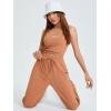 imageFloerns Womens Solid Drawstring Waist Jogger Set Crop Tank Top Two Piece OutfitCoral Orange