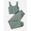 imageFloerns Womens Solid Drawstring Waist Jogger Set Crop Tank Top Two Piece OutfitMint Green