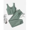 imageFloerns Womens Solid Drawstring Waist Jogger Set Crop Tank Top Two Piece OutfitMint Green