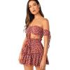 imageFloerns Womens Two Piece Outfit Floral Off Shoulder Drawstring Crop Top and Skirt SetA Red Floral