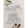 imageFloerns Womens Two Piece Outfit Floral Off Shoulder Drawstring Crop Top and Skirt SetBlack and White