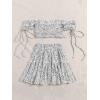 imageFloerns Womens Two Piece Outfit Floral Off Shoulder Drawstring Crop Top and Skirt SetBlack and White