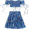 imageFloerns Womens Two Piece Outfit Floral Off Shoulder Drawstring Crop Top and Skirt SetDeep Blue