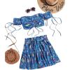 imageFloerns Womens Two Piece Outfit Floral Off Shoulder Drawstring Crop Top and Skirt SetDeep Blue