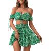 imageFloerns Womens Two Piece Outfit Floral Off Shoulder Drawstring Crop Top and Skirt SetFloral Green