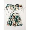 imageFloerns Womens Two Piece Outfit Floral Off Shoulder Drawstring Crop Top and Skirt SetGreen Multi