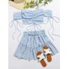 imageFloerns Womens Two Piece Outfit Floral Off Shoulder Drawstring Crop Top and Skirt SetLight Blue