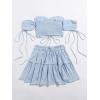 imageFloerns Womens Two Piece Outfit Floral Off Shoulder Drawstring Crop Top and Skirt SetLight Blue