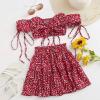 imageFloerns Womens Two Piece Outfit Floral Off Shoulder Drawstring Crop Top and Skirt SetRed Floral