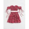 imageFloerns Womens Two Piece Outfit Floral Off Shoulder Drawstring Crop Top and Skirt SetRed Floral