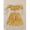 imageFloerns Womens Two Piece Outfit Floral Off Shoulder Drawstring Crop Top and Skirt SetYellow Ditsy Floral
