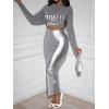imageFloerns Womens Two Piece Outfit Graphic Print Crop Tee Metallic Pencil Skirt SetGrey