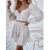 imageFloerns Womens Two Piece Outfit Sweetheart Neck Crop Top and Mini Skirt SetWhite Multi