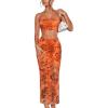 imageFloerns Womens 2 Piece Outfit Floral Print Crop Tube Top and Pencil Skirt SetOrange