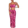 imageFloerns Womens 2 Piece Outfit Floral Print Crop Tube Top and Pencil Skirt SetRed Violet