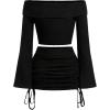 imageFloerns Womens 2 Piece Outfit Off Shoulder Rib Knit T Shirts with Mini Skirt SetBlack