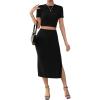 imageFloerns Womens 2 Piece Outfit Rib Knit Crop Top Tee with Slit Hem Skirt SetBlack