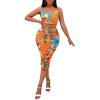 imageFloerns Womens 2 Piece Outfit Scoop Neck Crop Tank Top Tie Front Pencil Skirt SetMustard Yellow