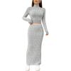 imageFloerns Womens 2 Piece Outfit Solid Rib Knit Mock Neck Tee Shirt and Skirt SetGrey